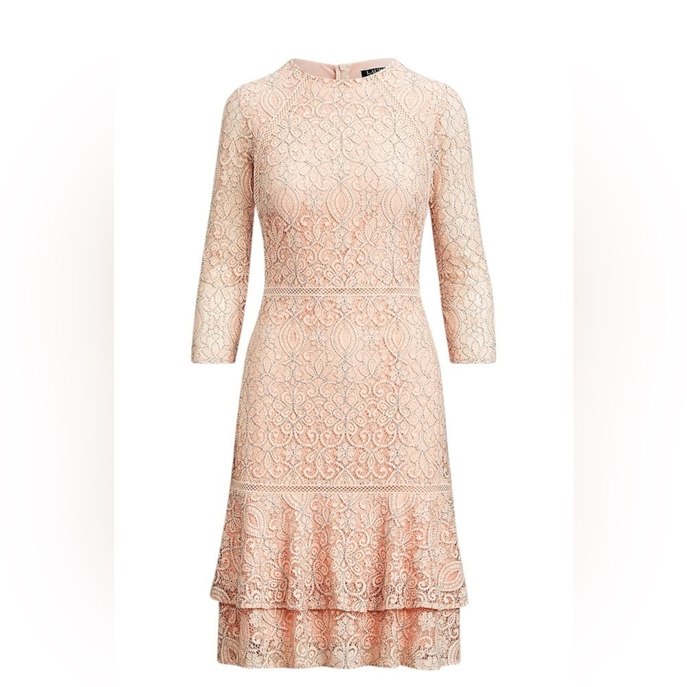 Lauren Ralph Lauren Lace Pink/Black Drop-Waist Dress Size 4 NWT